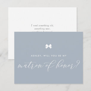 Dusty Blue Bow Will You Be My Matron of Honor Kaar Briefkaart