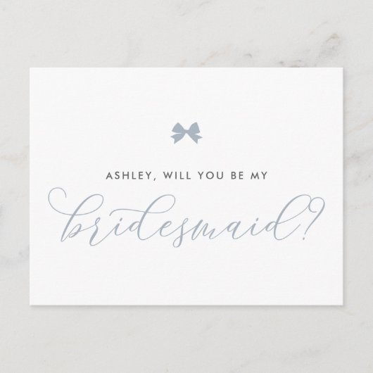 Dusty Blue Bow wordt mijn bruidsmeisje Kaart (Voorkant)
