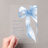 Dusty Blue Bow Ze bindt de knoop Vrijgezellenfeest Acryl Uitnodigingen (Insitu (Draagbaar))