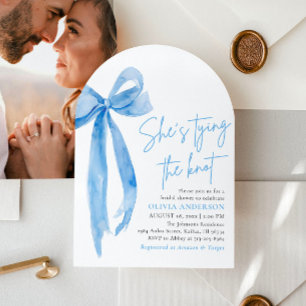 Dusty Blue Bow Ze bindt de knoop Vrijgezellenfeest Kaart
