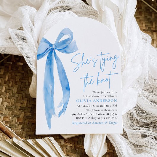 Dusty Blue Bow Ze bindt de knoop Vrijgezellenfeest Kaart