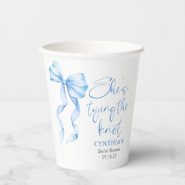 Dusty Blue Bow Ze bindt de knoop Vrijgezellenfeest Papieren Bekers