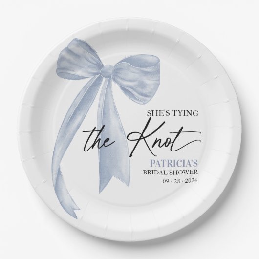 Dusty Blue Bow Ze bindt de knoop Vrijgezellenfeest Papieren Bordje (Voorkant)