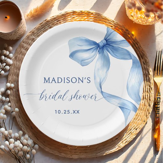 Dusty Blue Bow Ze bindt de knoop Vrijgezellenfeest Papieren Bordje
