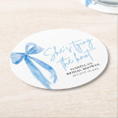 Dusty Blue Bow Ze bindt de knoop Vrijgezellenfeest Ronde Kartonnen Onderzetter (Gebogen)