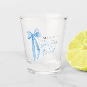 Dusty Blue Bow Ze bindt de knoop Vrijgezellenfeest Shot Glas