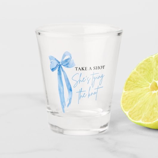 Dusty Blue Bow Ze bindt de knoop Vrijgezellenfeest Shot Glas (Voorkant)