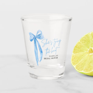 Dusty Blue Bow Ze bindt de knoop Vrijgezellenfeest Shot Glas