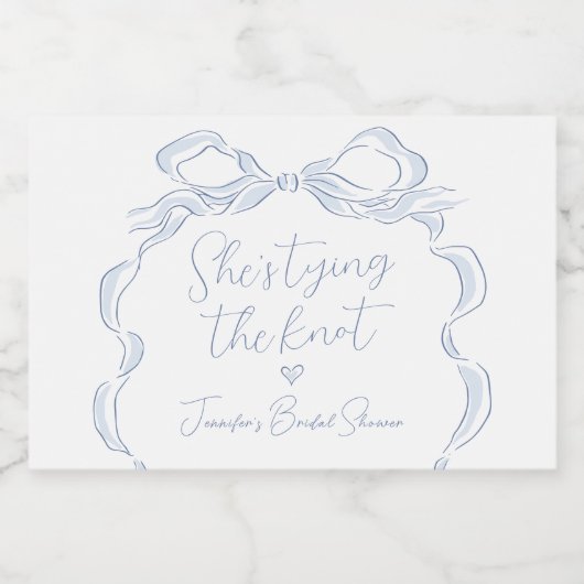 Dusty Blue Bow Ze bindt de knoop Vrijgezellenfeest Sparkling Wijnetiket (Enkel label)