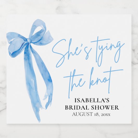 Dusty Blue Bow Ze bindt de knoop Vrijgezellenfeest Sparkling Wijnetiket (Enkel label)