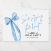 Dusty Blue Bow Ze bindt de knoop Vrijgezellenfeest Sparkling Wijnetiket (Enkel label)