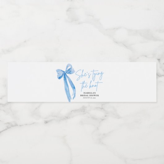 Dusty Blue Bow Ze bindt de knoop Vrijgezellenfeest Waterfles Etiket (Enkel label)