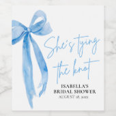 Dusty Blue Bow Ze bindt de knoop Vrijgezellenfeest Wijn Etiket (Enkel label)