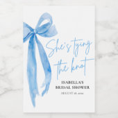 Dusty Blue Bow Ze bindt de knoop Vrijgezellenfeest Wijn Etiket (Enkel label)