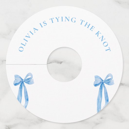 Dusty Blue Bow Ze bindt de knoop Vrijgezellenfeest Wijnglaslabel (Voorkant)