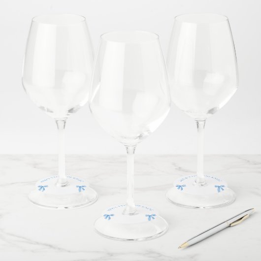 Dusty Blue Bow Ze bindt de knoop Vrijgezellenfeest Wijnglaslabel (Set)