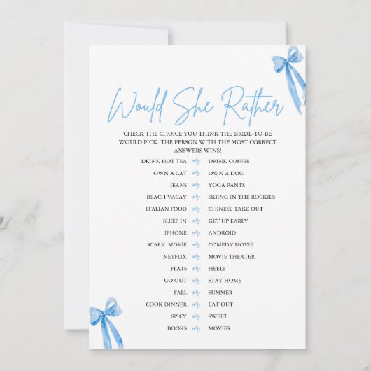 Dusty Blue Bow zou ze liever Vrijgezellenfeest spe Kaart (Voorkant)