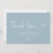 Dusty Blue Boy Baby shower Script Heart Bedankkaart (Voorkant)