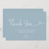 Dusty Blue Boy Baby shower Script Heart Bedankkaart (Voorkant / Achterkant)