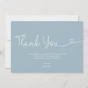 Dusty Blue Boy Baby shower Script Heart Bedankkaart