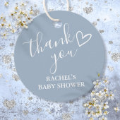 Dusty Blue Boy Baby shower Script Heart Bedankt Bedankjes Labels