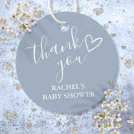 Dusty Blue Boy Baby shower Script Heart Bedankt Bedankjes Labels