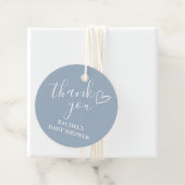 Dusty Blue Boy Baby shower Script Heart Bedankt Bedankjes Labels (In situ)