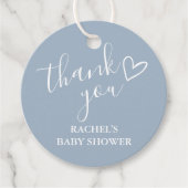 Dusty Blue Boy Baby shower Script Heart Bedankt Bedankjes Labels (Voorkant)