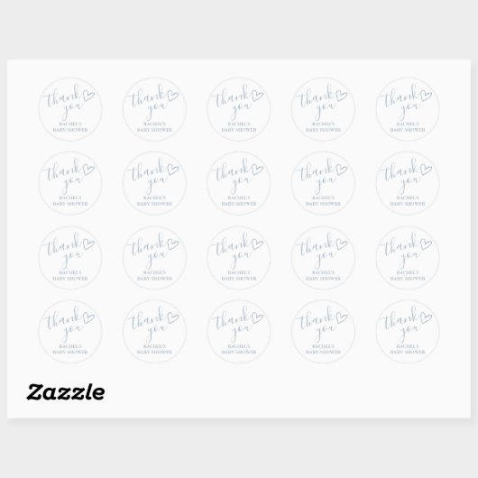 Dusty Blue Boy Baby shower Script Heart Bedankt Ronde Sticker (Vel)