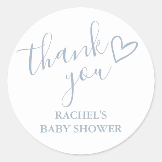 Dusty Blue Boy Baby shower Script Heart Bedankt Ronde Sticker (Voorkant)