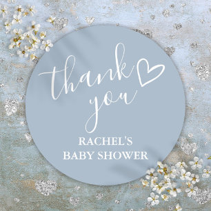 Dusty Blue Boy Baby shower Script Heart Bedankt Ronde Sticker