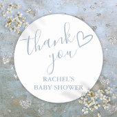 Dusty Blue Boy Baby shower Script Heart Bedankt Ronde Sticker