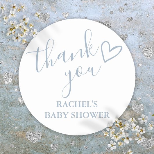 Dusty Blue Boy Baby shower Script Heart Bedankt Ronde Sticker