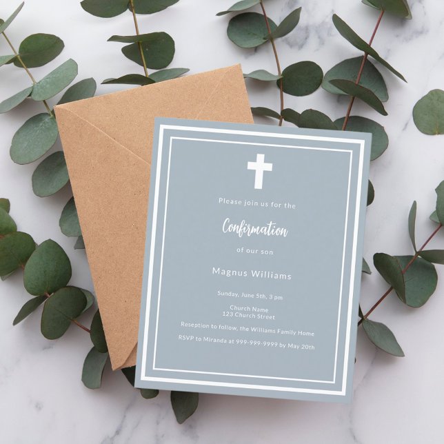 Dusty blue boy Bevestiging uitnodiging (Creator heeft geüpload)