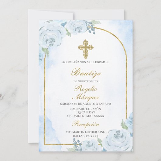 Dusty blue boy Doop Spaans Uitnodiging (Voorkant)