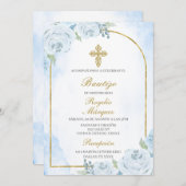 Dusty blue boy Doop Spaans Uitnodiging (Voorkant / Achterkant)