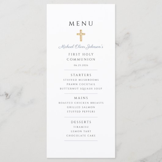 Dusty Blue Boy First Communion Menu (Voorkant)