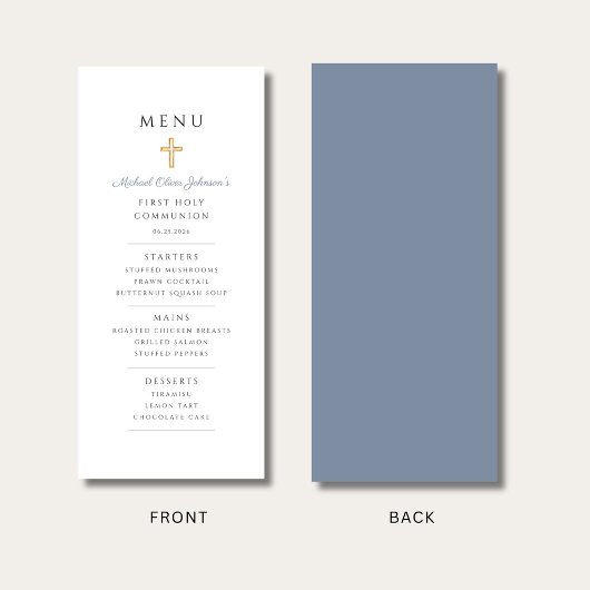 Dusty Blue Boy First Communion Menu