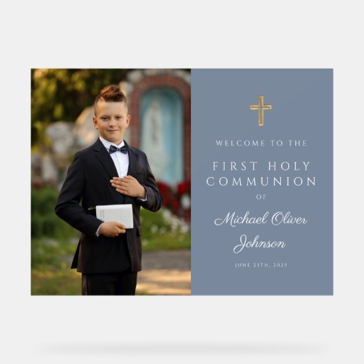 Dusty Blue Boy Foto First Community Welcome Acryl Bord (Voorkant)