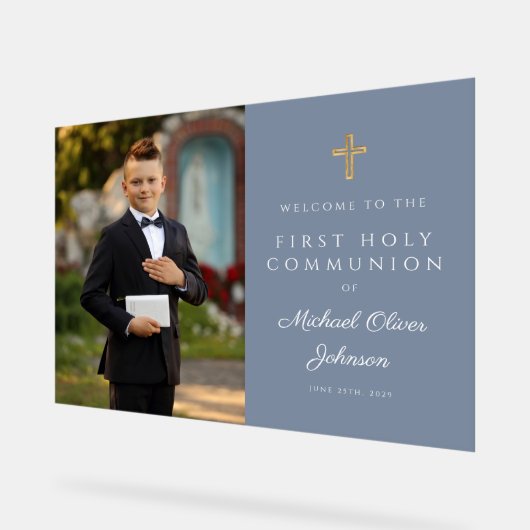 Dusty Blue Boy Foto First Community Welcome Acryl Bord (Hoek)