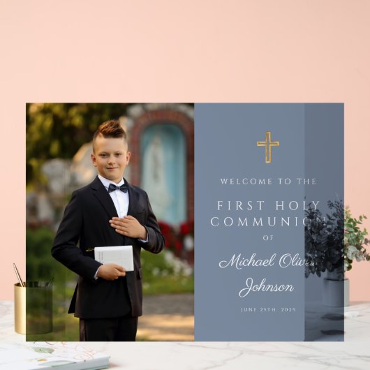 Dusty Blue Boy Foto First Community Welcome Acryl Bord (Huwelijk)