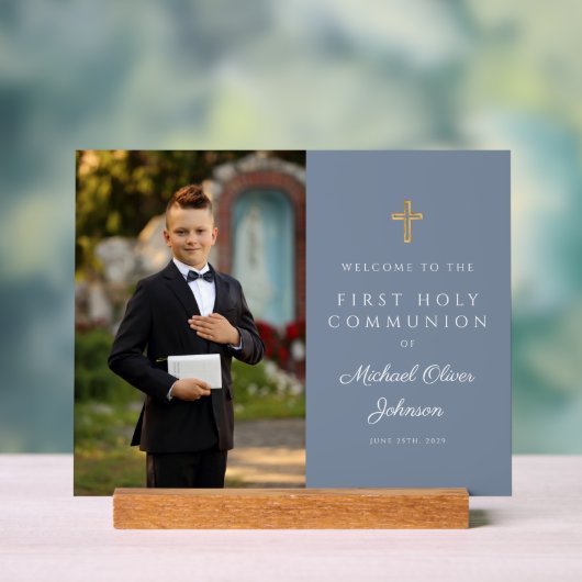 Dusty Blue Boy Foto First Community Welcome Acryl Bord (Neutraal)