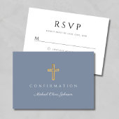 Dusty Blue Boy Religious Cross Confirmation RSVP Kaartje
