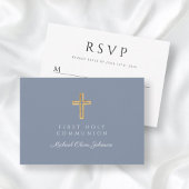 Dusty Blue Boy Religious Cross First Community RSVP Kaartje