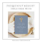 Dusty Blue Boy Religious Cross First Community RSVP Kaartje