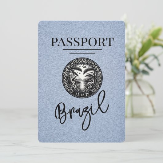 Dusty Blue Brazil Passport Bewaar de datum Save The Date (Staand voorkant)