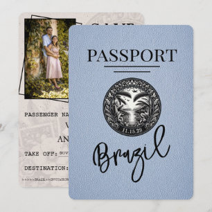 Dusty Blue Brazil Passport Bewaar de datum Save The Date