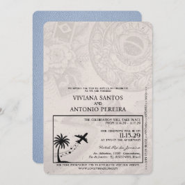 Dusty Blue Brazil Passport Wedding Invitation Kaart