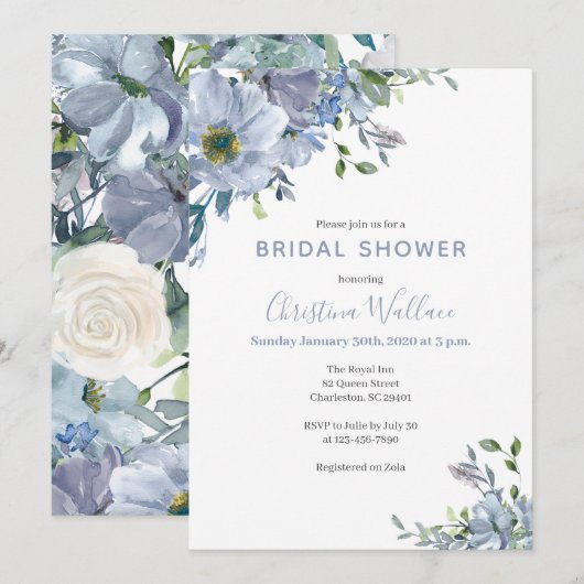 Dusty Blue Bridal Shower-uitvindingen Kaart (Voorkant / Achterkant)