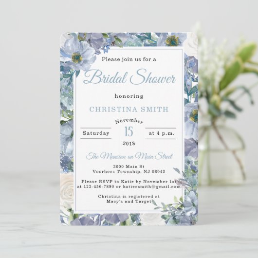 Dusty Blue Bridal Shower-uitvindingen Kaart (Staand voorkant)